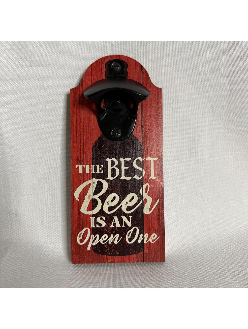 Wall Mounted Bottle Opener with Catcher - Rustic Red Wood